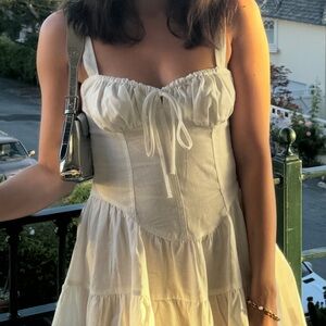 Pepper mayo drop waist corset white linen mini dress